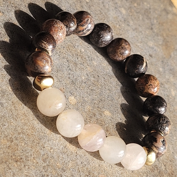 Rose Quartz & Fancy Jasper Stone Bohemian Bracelet - Picture 1 of 7